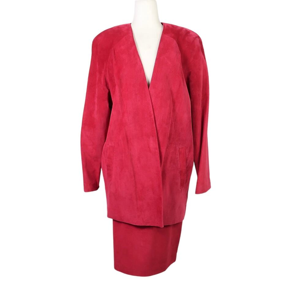 Vintage 80s Danier red suede leather blazer and skirt suit set M